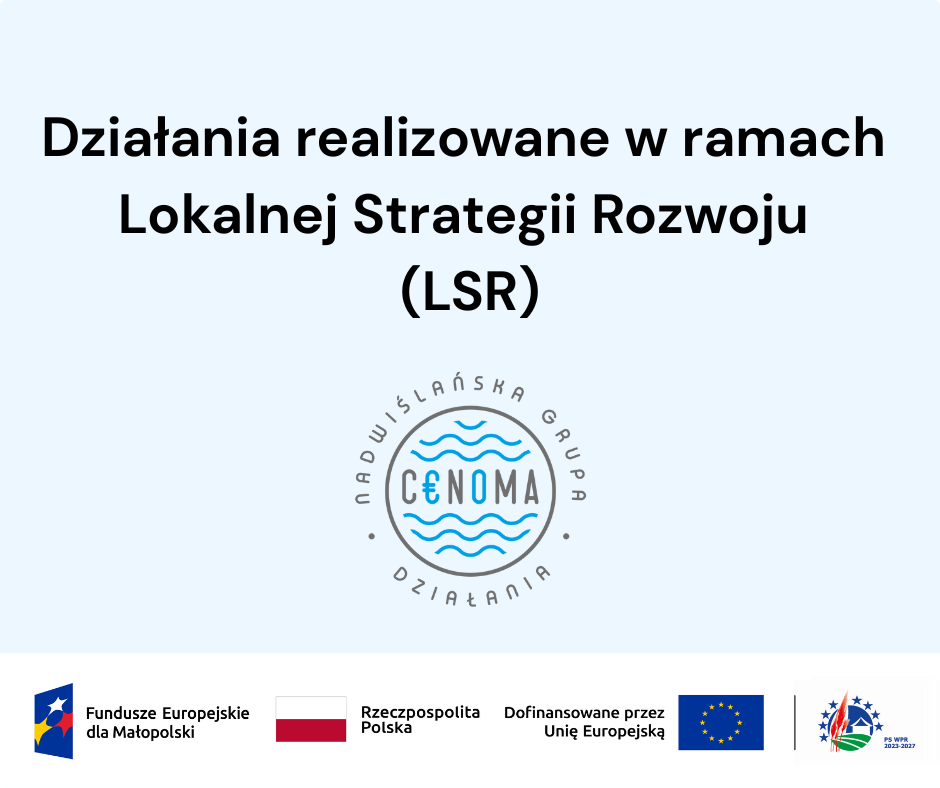 Post informuje o działaniach realizowanych w ramach Lokalnej Strategii Rozwoju LGD „E.O.CENOMA”. Wyjaśnia, że strategia obejmuje pięć gmin: Szczurową, Rzezawę, Drwinię, Koszyce i Kazimierzę Wielką, a jej realizacja finansowana jest z funduszy UE. W treści wymieniono główne obszary działania: wsparcie lokalnej gospodarki i przedsiębiorców, rozwój turystyki oraz infrastruktury rekreacyjnej, ochronę środowiska, aktywizację i integrację mieszkańców, a także rozwój oferty edukacyjnej, sportowej i kulturalnej. Na końcu podkreślono, że LSR to wspólna praca społeczności i samorządów.
